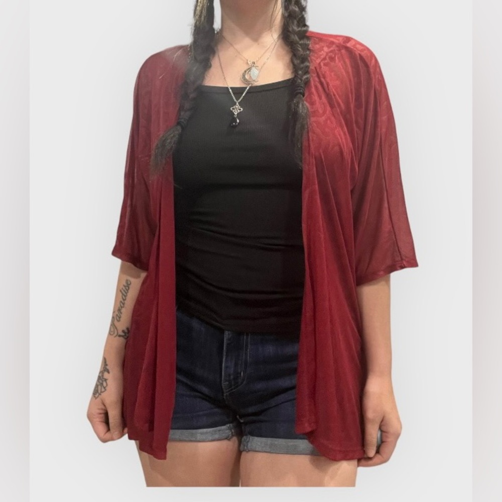 LulaRoe red, sheer cardigan